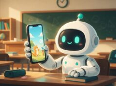 Bilibili chega ao Brasil para competir com o YouTube no mundo Robô cartoon assistindo a vídeos de rede social em sala de aula