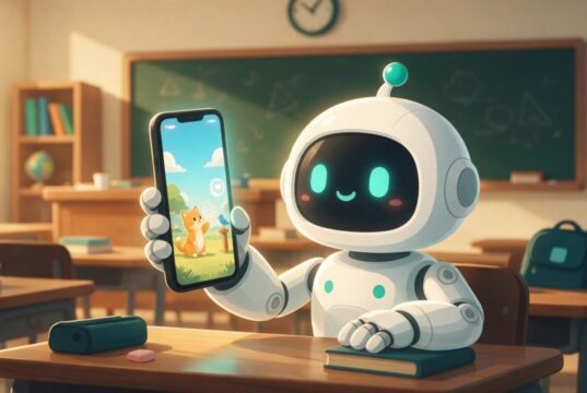 Bilibili chega ao Brasil para competir com o YouTube no mundo Robô cartoon assistindo a vídeos de rede social em sala de aula