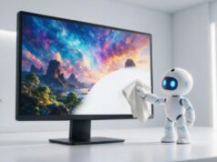 Gemini permite remover marca d’água visível de imagens e vídeos Robô limpando a tela de um monitor, representando a remoção da marca d'água visível do Gemini