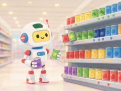 Google aplica 3ª atualização de spam de 2026; veja efeitos Robô com as cores do Google organizando latas em prateleira de supermercado