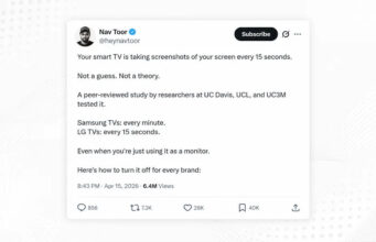Publicação pública de Nav Toor sobre screenshots periódicos em Smart TVs