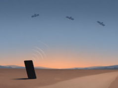 Celular via satélite no Brasil: regionais fecham acordo com AST Celular em pé em estrada de terra rural conectado por ondas de rádio a três satélites no céu