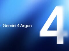 Peça de divulgação com o nome Gemini 4 Argon e o numeral 4 em branco sobre fundo azul