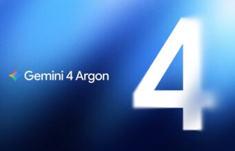 Google anuncia Gemini 4 Argon para segurança de sistemas Peça de divulgação com o nome Gemini 4 Argon e o numeral 4 em branco sobre fundo azul