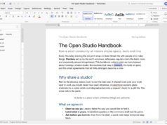 Clones do Word, Excel e PowerPoint: o Office da ArtCraft WordCraft aberto no documento de exemplo The Open Studio Handbook, com faixa de opções, galeria de estilos e painel de navegação