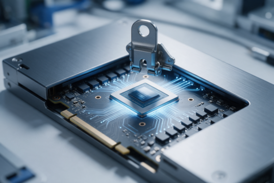 Gpu-unlock libera tensor cores capados da Nvidia para IA Placa de vídeo genérica com dissipador aberto e um feixe de luz saindo do chip, representando um limite de desempenho sendo liberado